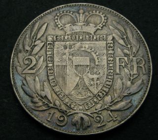 Liechtenstein 2 Franken 1924 - Silver - Prince John Ii.  - Vf - - 2225
