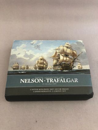 Nelson & Battle Of Trafalgar - 2005 Silver Proof 2 X Crown Set 200th Anniversary