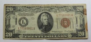 1934a $20 Twenty Dollar Federal Reserve Note Hawaii Fr 2304 Julian - Morgenthau