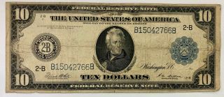 1914 $10 Ten Dollar Federal Reserve Note Fr 911a White - Mellon Horse Blanket