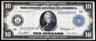 Fr.  907a 1914 $10 Ten Dollars Frn Federal Reserve Note Boston,  Ma Very Fine