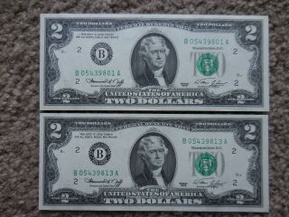 1976 $2 Us Bills - 13 Consecutive Serial Numbers - York " B "