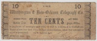 Rare Confederate Scrip 10 Cent Washington & Orleans Telegraph Co.  Mobile