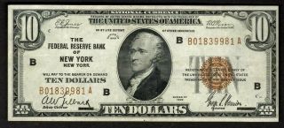 1929 $10 The Federal Reserve Bank Of York Ny National Currency Bank Note