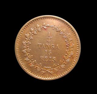 Portuguese India 1/4 Tanga 15 Reis 1871 Bombay Ruler Luis I Km 304 5880