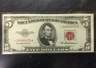 1953 A $5 Dollar United States Red Seal Star Replacement Note Uncirculated