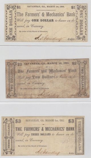 3 Different Confederate Georgia Scrip Notes From The Farmers 