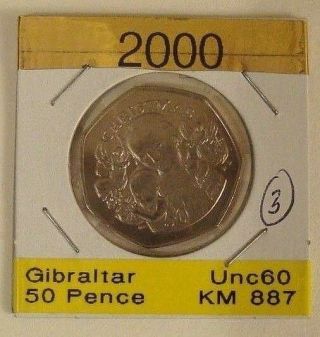 2000 Gibraltar 50p Pence Coin Christmas Madonna & Child Rare Unc