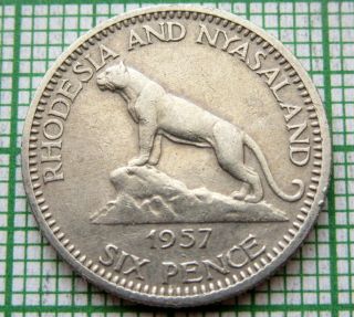 Rhodesia & Nyasaland Elizabeth Ii 1957 6 Pence Sixpence,  Lion