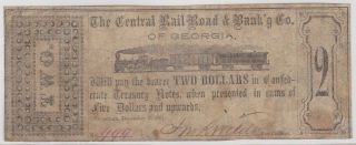 Scarce Confederate $2 Scrip The Central Railroad & Banking Co.  Of Georgia
