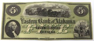 1858 Eufaula Eastern Bank Of Alabama $5 Five Dollar Obsolete Remainder Note P33