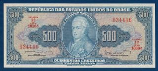 Brazil 500 Cruzeiros Nd (1962) P172b Unc Estados Unidos Do Brasil Printer: Abnc
