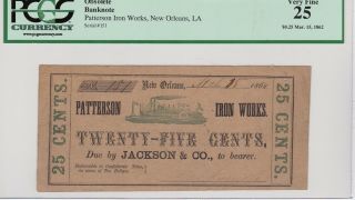 Rare Confederate Scrip Orleans Louisiana 25 Cents Patterson Iron