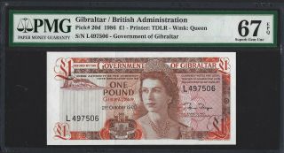 1986 Gibraltar 1 Pound,  P - 20d Pmg 67 Epq Gem Unc,  Finest Grade Top Pop