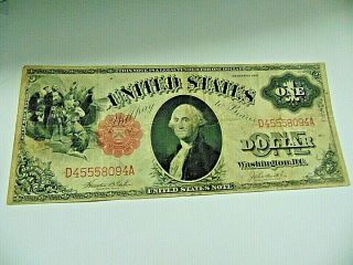 1917 Large $1 One Dollar U.  S.  Note Red Seal.  Vf