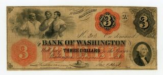 1860 $3 The Bank Of Washington,  North Carolina Note - Issued