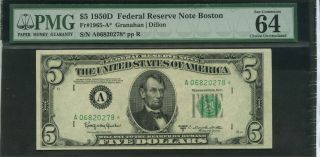 Fr 1965 - A 1950d Star - Boston $5 Federal Reserve Note Pmg 64 Epq