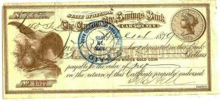 April 18th,  1879 State Of Nevada $75 Dollar The Carson City Savings Bank Check