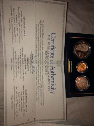 1993 U.  S.  Bill of Rights 3 Coin Proof Set,  Gold $5,  Silver $1 & Half 2