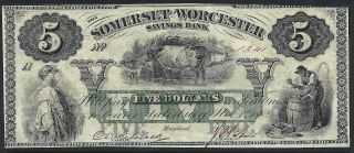 1862 Five Dollar Somerset And Worcester Savings Bank Cu