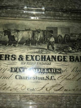 April 1861 Farmers and Exchange Bank $5 note,  Charleston SC 3