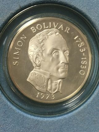 1973 Republic Of Panama 20 Balboas Silver Proof &