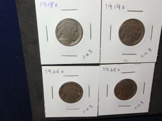4 Buffalo Nickels,  Readable Dates,  1918 - S,  19 - S,  24 - D,  25 - D (cs)