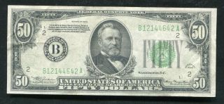 1934 $50 Fifty Dollars Frn Federal Reserve Note York,  Ny About Unc