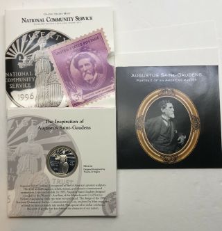 1996 $1 National Community Service Proof Commemorative Silver Coin And Stamp Set