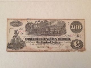- 1862 $100 Confederate States Of America - 3 Interest Payment Stamps On Reverse