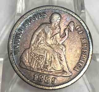 1889 Seated Liberty One Dime Coin - Sweet Toning In The Light :)