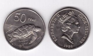 Cook Islands - 50 Tene Unc Coin 1988 Year Km 41 Turtle