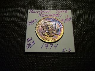 Rainbow Tone Gold Colors 1974 Kennedy Bu Gem Half Dollar E - 3