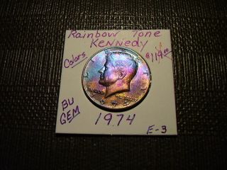Rainbow Tone Gold Colors 1974 Kennedy BU Gem Half Dollar E - 3 2