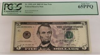 2009 5$ Federal Reserve Star Note Pcgs 65ppq Gem Bill