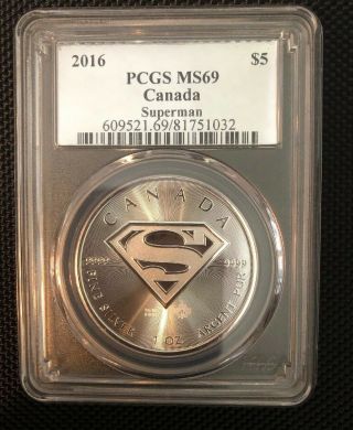 (2) 2016 CANADA SUPERMAN S SHIELD - SILVER 1 OZ COINS $5 DOLLAR EA.  MS69 NGC &PCGS 4