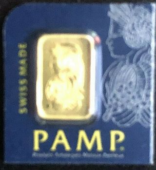 1 - Piece Pamp Suisse Certified Solid 999.  9 Pure Gold Ingot Bar 1 - Gram