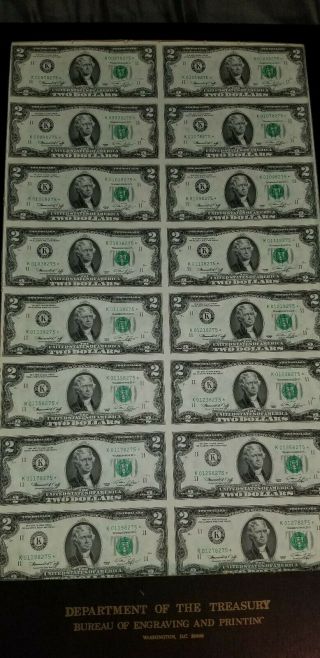 1976 $2 Two Dollar Star Notes Uncut Sheet 16pc All Ogp Two Dollar Bill Starnotes