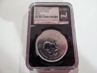 South Africa 2017 1 Oz Silver Krugerrand.  Ngc Sp70 50th Anniversary First Day
