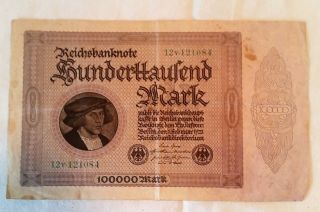 100,  000 Mark Reichsbanknote 01 Feb 1923 Berlin Germany