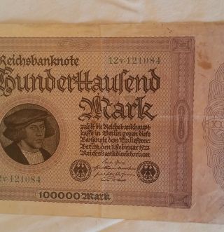 100,  000 MARK REICHSBANKNOTE 01 FEB 1923 BERLIN GERMANY 4