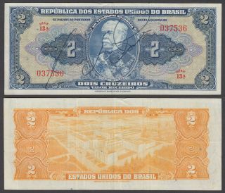 Brazil 2 Cruzeiros Nd 1944 (vf) Banknote P - 133 Series 13a