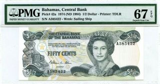 Bahamas 1/2 Dollar 1974 Nd 1984 Bahamas Central Bank Pick 42 A Value $320