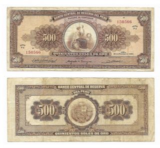 Peru Note 500 Soles De Oro 26.  02.  1965 P 91