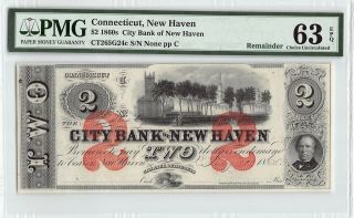 United States / Connecticut 1860s Pmg Choice Unc 63 Epq 2 Dollars (remainder)