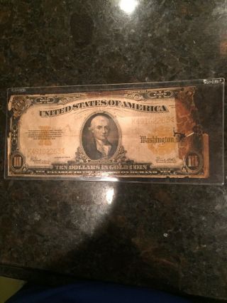 1922 $10 Gold Certificate Note Large Bill