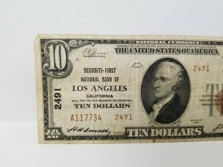 1929 National Bank of Los Angles National Currency Brown Seal $10 Ten Dollars 2
