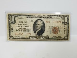 1929 National Bank of Los Angles National Currency Brown Seal $10 Ten Dollars 7