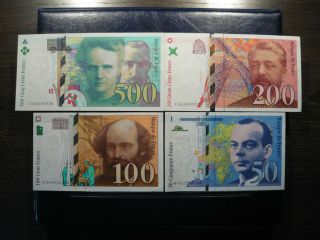 France 50,  100,  200 & 500 Francs Aunc/unc
