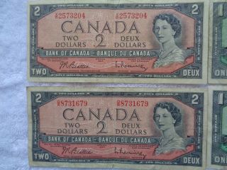 1954 Canada Three $1 Notes and Two $2 Notes 2